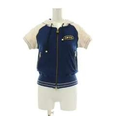 トミーガール tommy girl パーカー フーディ 上着 XS/XP 紺 ネイビー オフホワイト 半袖 フード付き ラグランスリーブ ジップアップ /GR ■GY60