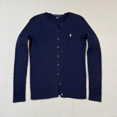 ポロ ラルフローレン コットン ケーブル編み カーディガン ネイビー
