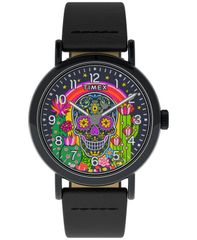 Free Shipping: Timex Men's Quartz Analog Black Leather Watch, 40mm, Black