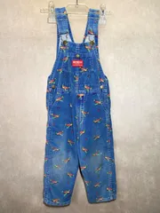 キッズ古着 1980s オシュコシュ 飛行機 総柄 コーデュロイ オーバーオール 4T 100cm ～ 110cm ★ ビンテージ 80s OSHKOSH サロペット 子供