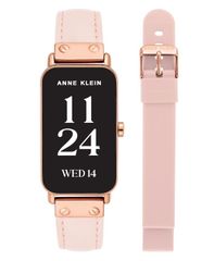 Anne Klein Women's Connect It Illume Smartwatch with Pink Leather and Pink Silicone Band, 37mm, Rose Gold Tone, Blue. Free Shipping.