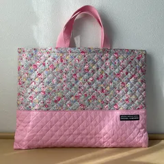 入園入学　りんりんのハンドメイド　レッスンバッグ　通園バッグ　絵本袋　習い事バッグ　キルティング　お花柄