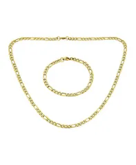 【送料無料】 ブリング レディース ネックレス・チョーカー・ペンダントトップ アクセサリー Flat Figaro Link 5MM Necklace Bracelet Set Black Gold Tone Stainless Steel Gold set