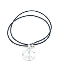 【送料無料】 ブリング レディース ネックレス・チョーカー・ペンダントトップ アクセサリー Peace Sign Pendant Necklace Black Leather Cord Sterling Silver 18 Black