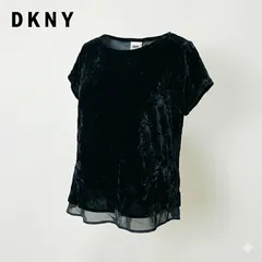 DKNY ダナキャラン ベロアトップス 黒 シフォンレイヤード S-M レディース Y2K ヴィンテージ 半袖 ブラック 上品 きれいめ カジュアル 大人 おしゃれ トレンド 秋冬 #45-32のサムネイル