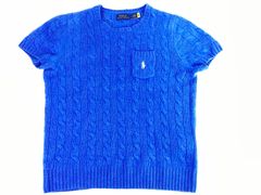 新品 ポロラルフローレン 半袖ケーブルニット ブルー S ポニー刺繍