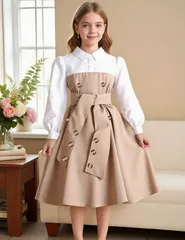 新品⭐︎キッズワンピース140ブラウンベージュ長袖子供服秋冬