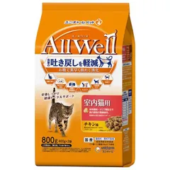 （まとめ買い）ユニ・チャーム AllWell 室内猫用 チキン味挽き小魚とささみフリーズドライパウダー入り 800g(400g×2袋) 猫用フード 【×4セット】