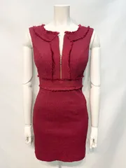 2283 ROSE de  FLEURS Glossy ローブドフルール　グロッシー　キャバクラ　ドレス　ワッフル　ツイード　ゴールドジップ　タイト　ミニ　ノースリーブ　伸縮性　キャバドレス　XS