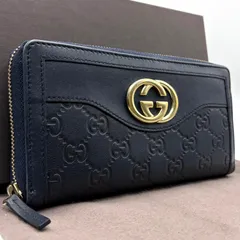 w39 GUCCI　グッチ　長 財布　ジップ アラウンド ウォレット　ラウンド ファスナー　グッチシマレザー　スーキー　ネイビー