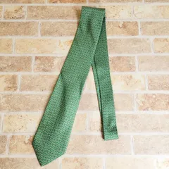 フェラガモ ☆ ガンチーニ 総柄 総シルク ネクタイ イタリア製 グリーン系 Salvatore Ferragamo