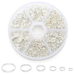 二重丸カン 6種セット 二重リング 4-12mm直径 DIY用 手芸用品 線二重カン ラウンドケース付 (シルバー)