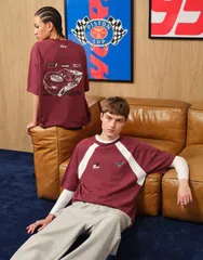 【送料無料】 エイソス レディース Tシャツ トップス ASOS DESIGN Disney Pixar oversized tshirt with Cars prints in burgundy Burgundy