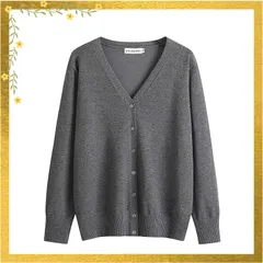 [Blostirno] カーディガン レディース Vネック ニット 綿 無地 厚手 オフィス ゆったり 春秋 (ダークグレー, 3XL)