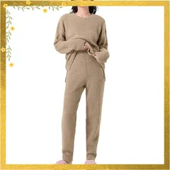 [DAYCLOSET] ルームウェア レディース 長袖 上下セット モールニット 起毛 パジャマ リブ編み 腹巻き 厚手 秋冬 roomwear207 (JP, アルファベット, M, 標準, モカベージュ) 0