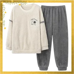 [Akihee] パジャマ レディース 冬 もこもこ 上下セット ルームウェア 長袖 長ズボン 厚手 暖かい 防寒 あったか かわいい 軽量 ふわふわ 肌に優しい 秋 寝間着 部屋着 ゆったり おしゃれ M-2XL (JP, アルファベット, L, グレー 1