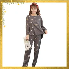 [ネモフィオール] パジャマ ルームウェア 上下 セット アップ ねこ 柄 レディース (グレー, L(日本M)) 0