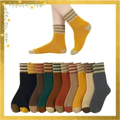 [DAMILY] あったか靴下 レディース 冬くつした レディース 防寒 厚手 暖かい靴下 裏起毛 女性用 カジュアル 10足セット カラフルソックス おしゃれ アウトドア クルーソックス 保温性 22‐25 冬くつ下 室内 1