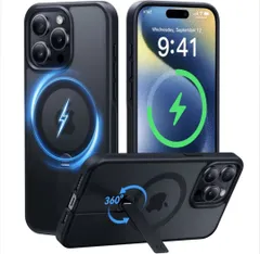 ★【新発想360°回転！スマートアーム搭載！】CASEKOO iPhone 15 Pro Max 用 ケース 超強力な磁力 縦横両対応 【MagSafeとスタンド併用】 マグネット搭載 米軍MIL規格耐衝撃 ワイヤレス充電対応 指紋防止 「INO」ブラック