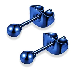 swars ピアス メンズ レディース サージカルステンレス 金属アレルギー対応 丸玉 ボール 両耳用 2個セット (ブルー 3mm) 0