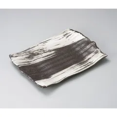 黒釉白刷毛１０号長角皿（萬古焼）