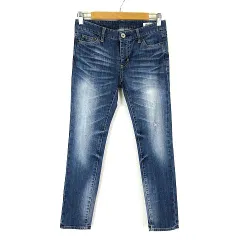 ミッシェルクラン MICHEL KLEIN デニムパンツ ジーンズ スリム ダメージ ウォッシュ加工 ストレッチ S 36 インディゴブルー