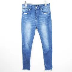 ジーナシス JEANASIS スキニー デニム パンツ ジーンズ カットオフ フリンジ ストレッチ M ブルー ウォッシュ加工 kz11342