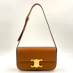 CELINE トリオンフ クロード レザー ブラウン ショルダーバッグ ゴールド 194143
