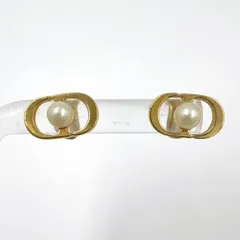 Christian Dior CDロゴミニスタッド メタル×フェイクパール オフホワイト×ゴールド ピアス