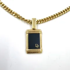 Christian Dior ロゴ スクエアモチーフ GP ゴールド×ブラック ネックレス