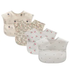 【数量限定】お食事用エプロン ベビー 離乳食 [スリーマッシュルーム] エプロン 3D 立体 保育園- 防水よだれかけ 赤ちゃん 4枚セット 速乾 洗濯機で洗える 名前を書ける 【保育士推奨】 保育園用 男の子 女の子