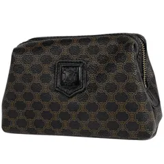 セリーヌ CELINE マカダム柄 ポーチ メイク コスメ 小物入れ 化粧ポーチ コーティングキャンバス ブラウン ブラック レディース 【中古】