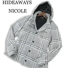 HIDEAWAYS NICOLE ハイダウェイ ニコル 襟ワイヤー ロゴプリント★ ツイル 中綿 ブルゾン ジャケット Sz.48 メンズ グレー