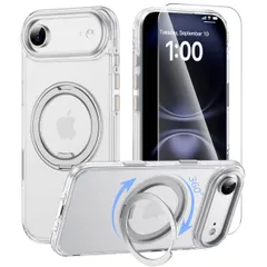 TFHaven iPhone Air ケース クリア カメラコントロールボタン付き【強化ガラスフィルム付属・多機能360度回転スタンド】縦横両対応 兼容MagSafe アメリカ軍用MIL規格準拠の耐衝撃設計、高い耐久性、指紋防止加工、黄変防止機能を備えた商品で