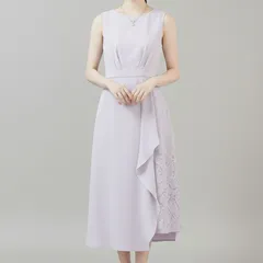 エメ　AIMER　ラッフルワンピース　ドレス　フリル　レース　フレア　ロング　ワンピース　ノースリーブ　レースアップ　アシンメトリー　ライトパープル　L　パーティー　オケージョン　二次会　結婚式