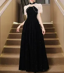 ロングドレス シースルー 半袖 パーティー 演奏会 ステージ対応 インポート 数量限定