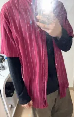 ポロ バーガンディ ストライプ 半袖 シャツ