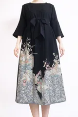 Nilu様専用※着物リメイク ワンピース黒留袖 正絹 落款 作家物 花柄