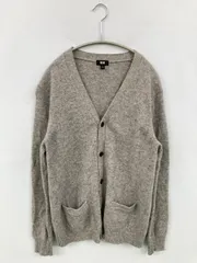 UNIQLO カーディガン/ボレロ L グレー ウール・ニット 無地 ミドル丈 長袖