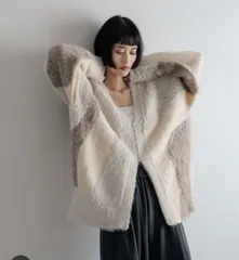 LOWRYS FARM カーディガン/ボレロ F ベージュ ウール・ニット フェイクファー 無地 ミドル丈 長袖