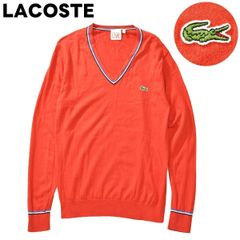LACOSTE LIVE ラコステ ライブ Vネック 刺繍ロゴ コットンウールニット セーター 3 レッド メンズ