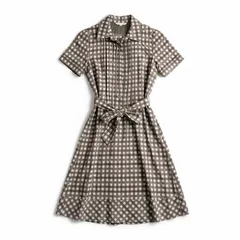 ナチュラルビューティー NATURAL BEAUTY ワンピース シャツワンピース 半袖 チェック りぼん ブラウン 白 40サイズ 980498のサムネイル