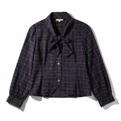ニナリッチ NINA RICCI ブラウス 長袖 チェック 金ボタン ブラック 9サイズ 985432のサムネイル