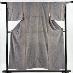 小紋 身丈154cm 裄丈66cm M 袷 縦縞 幾何学 灰紫 正絹 優品 【中古】