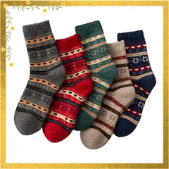 [DAMILY] あったか 靴下 レディース 暖かい 冬 ソックス 厚手 防寒 くつした レディース 綿 かわいい 保温性 カラフル 冬用靴下 5足セット 花柄 女性用 クルーソックス 冷え取りくつ下 北欧 22-24.5 カジュアルソックス 0