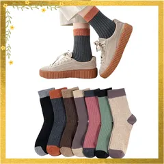 [DAMILY] 靴下 レディース ソックス 春夏秋 7足セット 可愛い靴下 カラフルソックス 女性用靴下 おしゃれ スポーツ くつした 綿 リブ カジュアル 中厚手 婦人 くつ下 22-25 室内 0