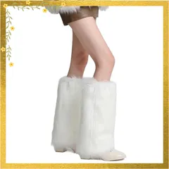 [ポクミル] レッグウォーマー レディース 暖かい 25cm/40cm 足首ウォーマー 防寒 靴下 ファー レッグウォーマー ロング 厚手 フェイクファー 長靴 ルーズソックス レディース おしゃれ 可愛い 冷え対策 女性 (ホワイト-40cm, L)