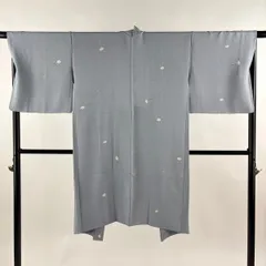 羽織 身丈109cm 裄丈68cm L 草花 地紋 絞り 青灰色 正絹 逸品 【中古】