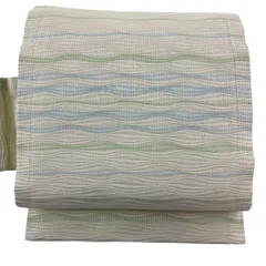 【美品】 名古屋帯 秀品 夏帯 よろけ縞 クリーム 正絹 【中古】