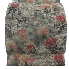 【美品】 袋帯 秀品 草花 箔 黒灰 全通 正絹 【中古】